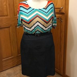 Dress Barn Chevron & Denim Dress Sz 16